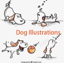 狗狗玩球彩铅手绘4款玩耍的狗高清图片