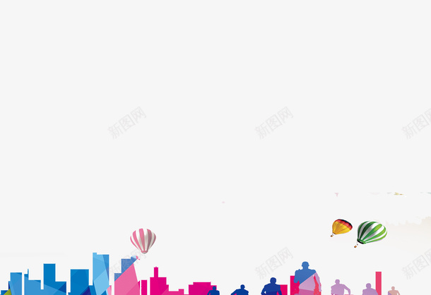 彩色城市剪影与热气球png免抠素材_新图网 https://ixintu.com 彩色城市 梦幻 热气球