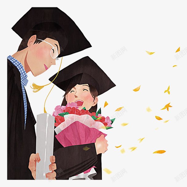 毕业的学生png免抠素材_新图网 https://ixintu.com png图形 png装饰 卡通 学生 花朵 装饰