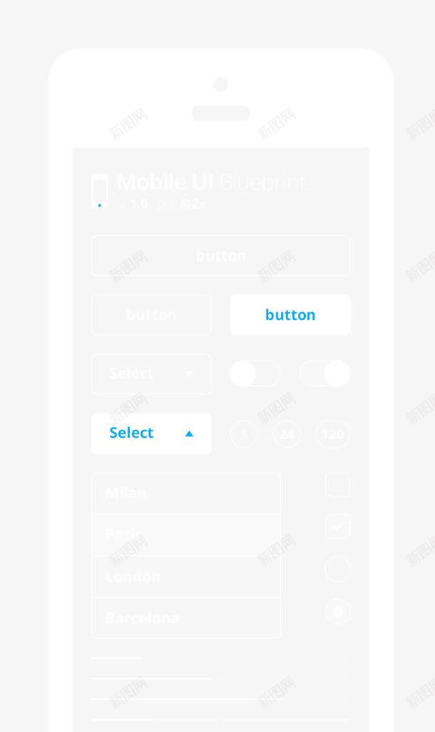白色UI手机APP控件psd免抠素材_新图网 https://ixintu.com UI 按钮 搜索栏 播放器 日历