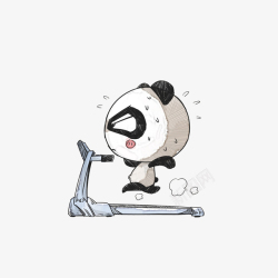卡通手绘跑步机上锻炼的熊猫素材