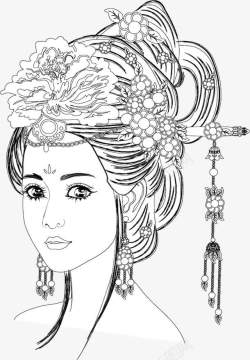 插图黑白方砖与人物手绘古典美女高清图片