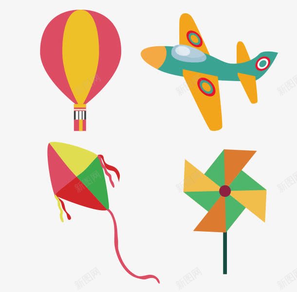 儿童玩具png免抠素材_新图网 https://ixintu.com 效果图 气球 玩具 矢量素材 纸风车 艺术 设计 飞机