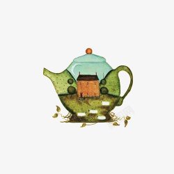 彩色茶壶素材卡通落叶水壶高清图片