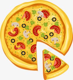 西红柿披萨手绘黄色披萨高清图片