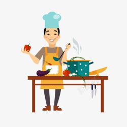 厨房海报素材手绘卡通厨房做饭男人高清图片