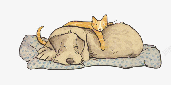 小猫趴在小狗身上png免抠素材_新图网 https://ixintu.com 休息 动物 卖萌小猫 卡通 可爱的 垫子 小狗 小猫 睡觉