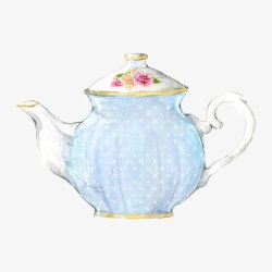 手绘的茶杯玫瑰茶壶下午茶高清图片