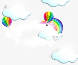 白鸽热气球彩虹云朵装饰背景素材
