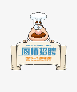 五星级酒店厨师卡通创意厨师招聘标签高清图片