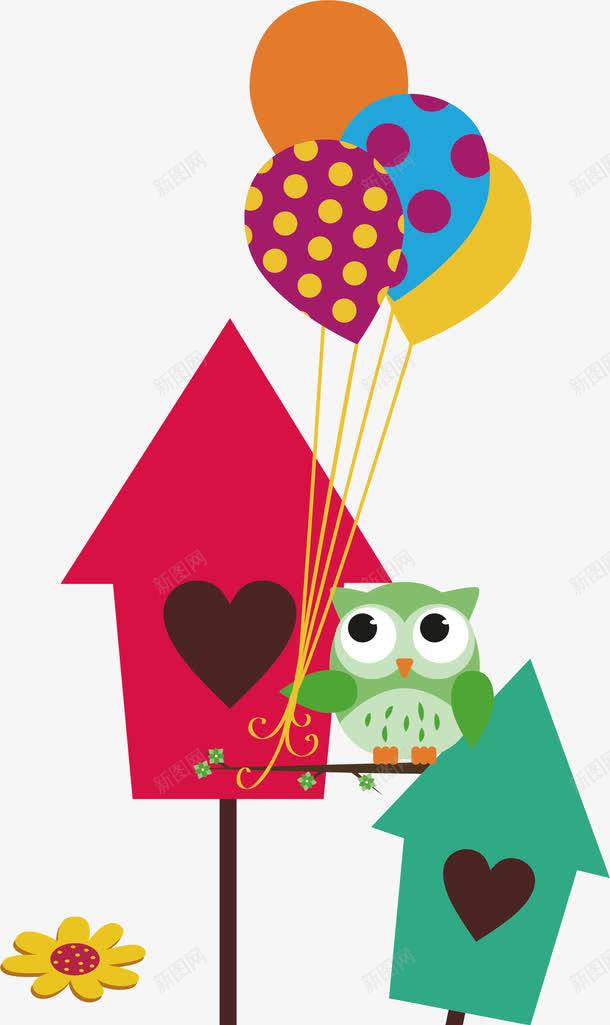 生日派对png免抠素材_新图网 https://ixintu.com 卡通 气球 派对 爱心 猫头鹰 生日 生日快乐 祝福 装饰
