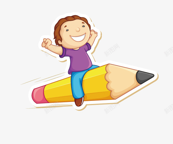 卡通手绘坐在铅笔上的孩子png免抠素材_新图网 https://ixintu.com 创意铅笔 卡通手绘坐在铅笔上的孩子 学生文具 小学校 开学