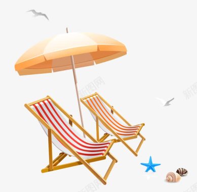 夏日海洋生物沙滩椅沙滩伞图标图标