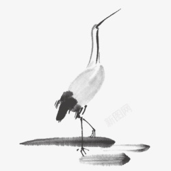 荷花绘画仙鹤灰色水墨传统仙鹤高清图片