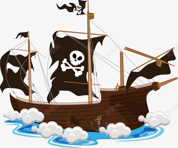 卡通骷髅轮船png免抠素材_新图网 https://ixintu.com 手绘轮船 断帆的海盗船 海盗船 骷髅旗子