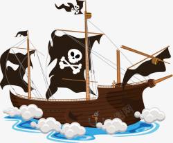 断帆的海盗船卡通骷髅轮船高清图片