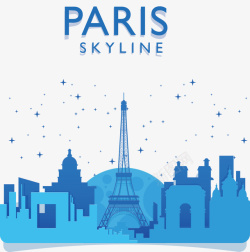出国旅游海报巴黎蓝色城市建筑剪影矢量图高清图片