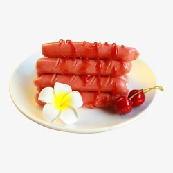 小花实物一盘番茄味烤肠高清图片