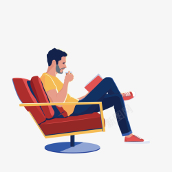大学生摄影海报沙发上坐着喝茶看书的男人元素高清图片