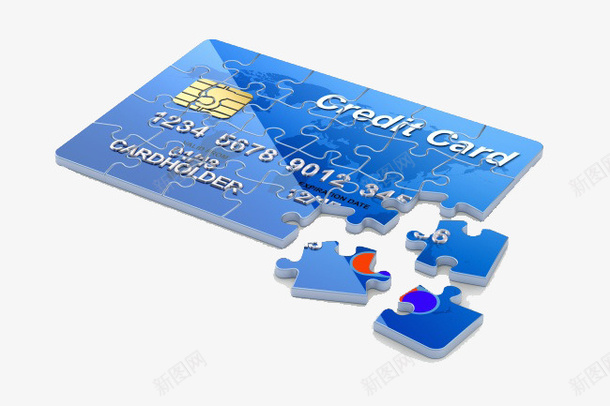 蓝色信用卡png免抠素材_新图网 https://ixintu.com 3D 信用卡 创意拼图 拼图 数字 磁条 立体 立体拼图