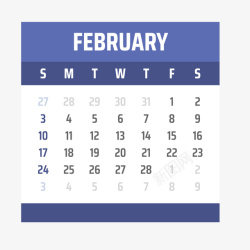 蓝白色2019年2月日历矢量图素材
