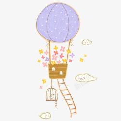 梯子上的箭手绘卡通热气球上绳梯高清图片