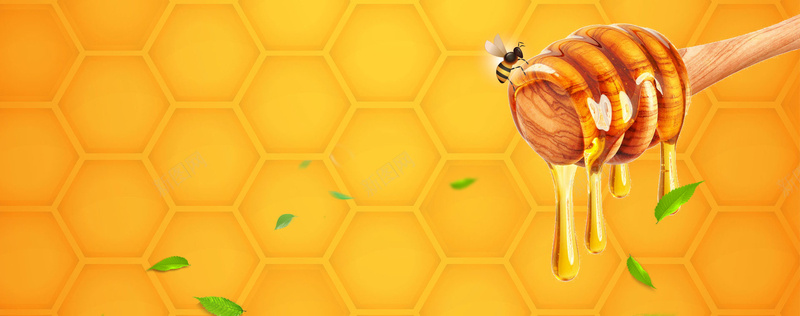美食蜂巢蜂蜜背景jpg设计背景_新图网 https://ixintu.com 橙色 海报banner 绿叶 美食 背景 蜂巢 蜂蜜 蜜蜂