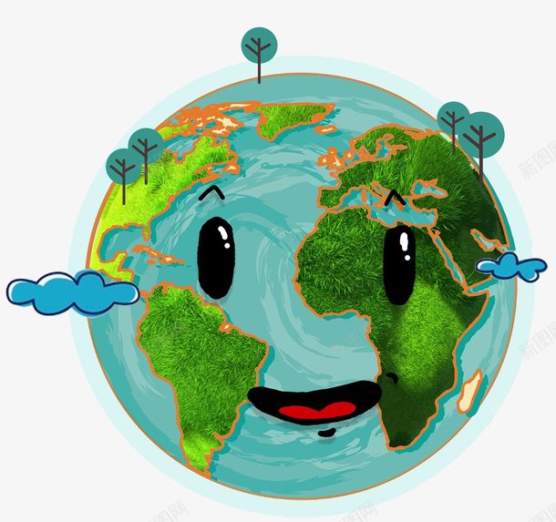 绿色世界地球日背景装饰png免抠素材_新图网 https://ixintu.com 卡通地球日 可爱表情 圆形地球 环保装饰 背景装饰