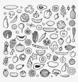萝卜蘑菇装饰画黑白色的各种食物高清图片