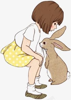 小女孩和兔子素材