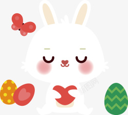 白兔子表情图卡通复活节小白兔大彩蛋矢量图高清图片