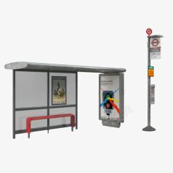 矢量城市公共设施一个灰色站牌公交车站台高清图片