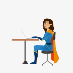 坐姿端正卡通用电脑工作的女超人高清图片