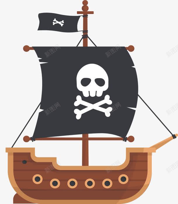 行驶的海盗船png免抠素材_新图网 https://ixintu.com 木质 海盗船 矢量素材 骷髅头 黑色船帆