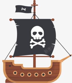黑色船帆行驶的海盗船高清图片