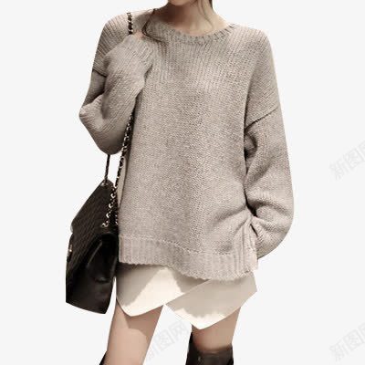 时尚女装png免抠素材_新图网 https://ixintu.com 挎包 灰色 短裙 羊毛衫