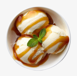 香草冰激凌味一碗香草冰激凌和焦糖酱高清图片