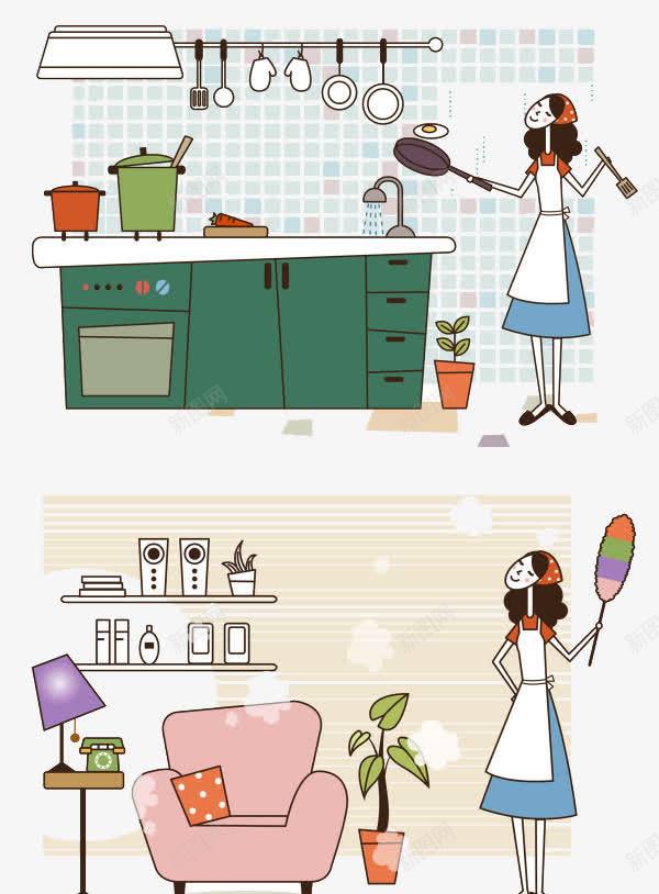 家庭主妇插画png免抠素材_新图网 https://ixintu.com 主妇 卡通 家庭 打扫 煮饭