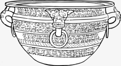 古典青铜器中国风文物青铜器瓮线描画高清图片