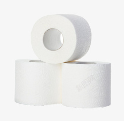 清洁产品三卷白色层叠一起的纸巾实物高清图片
