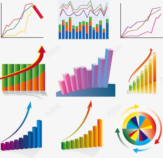 数据统计图标png_新图网 https://ixintu.com 商务插图 圆饼 数据分析 数据图标 数据报表 数据统计 数据统计模板 曲线图 柱状图 箭头 趋势