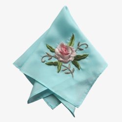 传统方巾蓝色刺绣花纹手绢高清图片