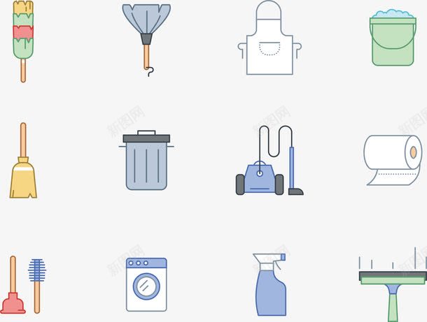 清洁工具图标png_新图网 https://ixintu.com 图标 家政保洁 打扫卫生 清洁工具