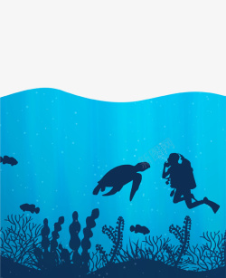 游泳的海龟蓝色大海潜水插画高清图片