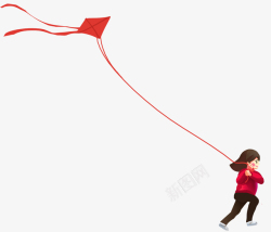 春天的活动手绘卡通放风筝的孩子高清图片