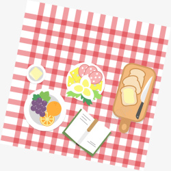 野餐食品红色网格餐布美食高清图片