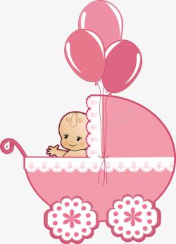 扁平化宝宝粉色婴儿车高清图片
