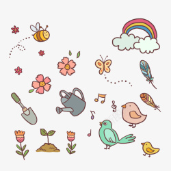 卡通小鸟装饰画手绘春季矢量图高清图片