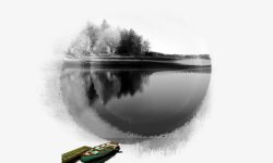 泛舟湖上水墨画镜中山水系列高清图片