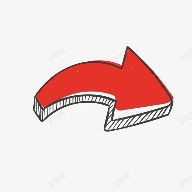 红色箭头图标png_新图网 https://ixintu.com 三角形 弧度 弯曲 扁平化 手绘 红色 纹理 线稿